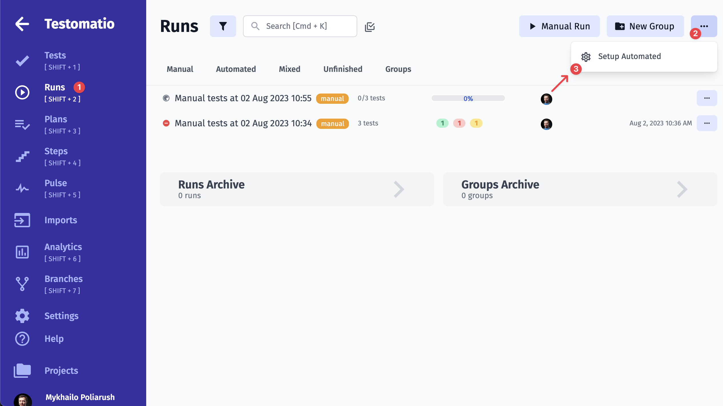 Import automated tests