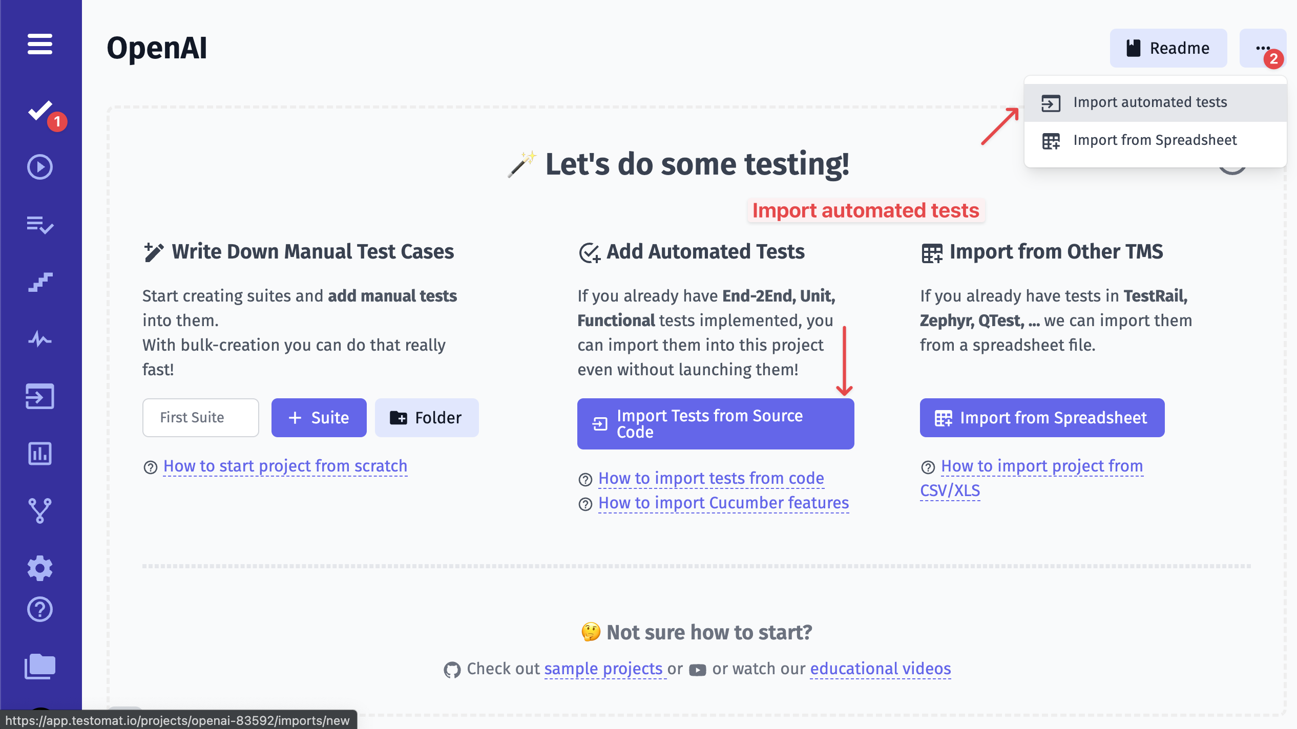 Import automated tests