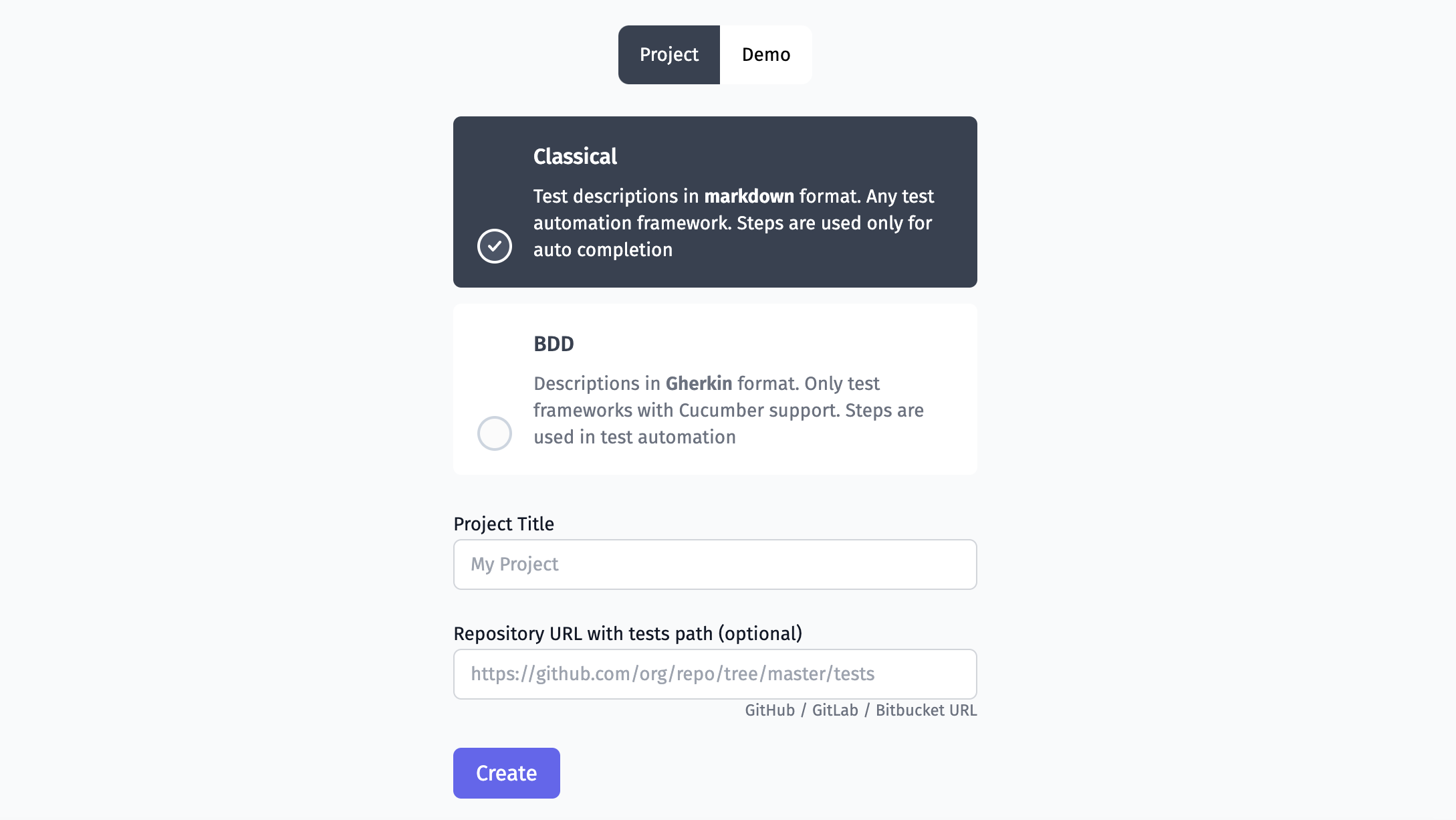 Select type of project