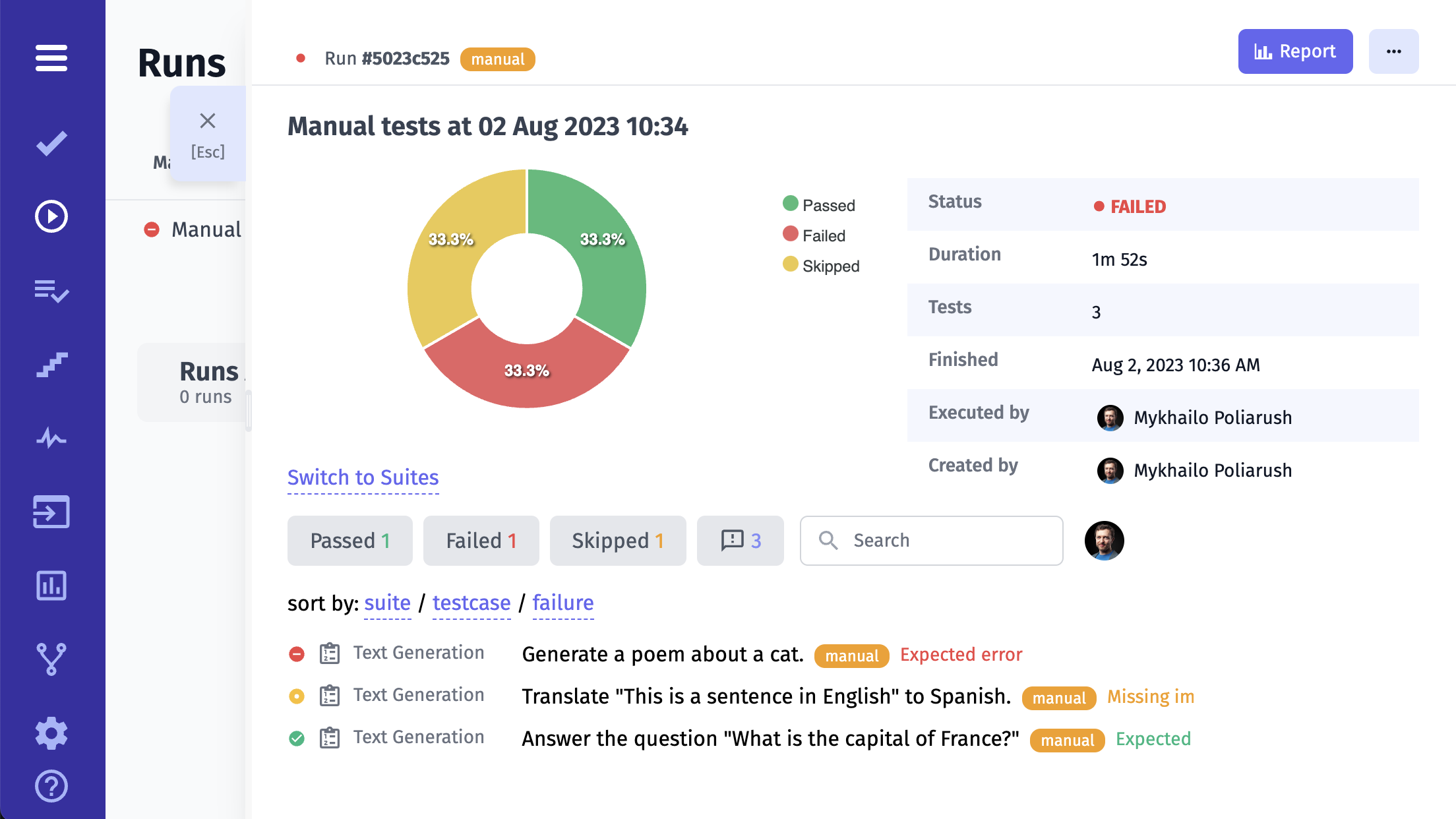 Simplified test report